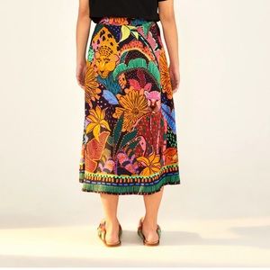 Farm Rio Black Cool Leopards Midi Skirt size S